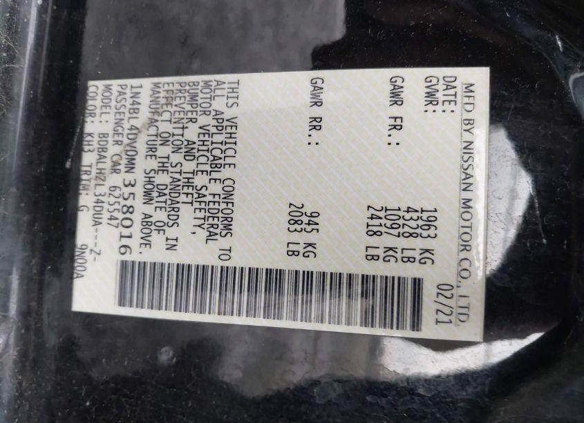 Photo 9 of 2021 Nissan Altima SV FWD (VIN 1N4BL4DV0MN358016)