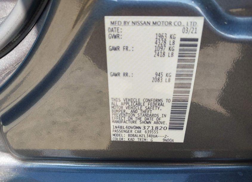 Photo 9 of 2021 Nissan Altima SV FWD (VIN 1N4BL4DV0MN371820)
