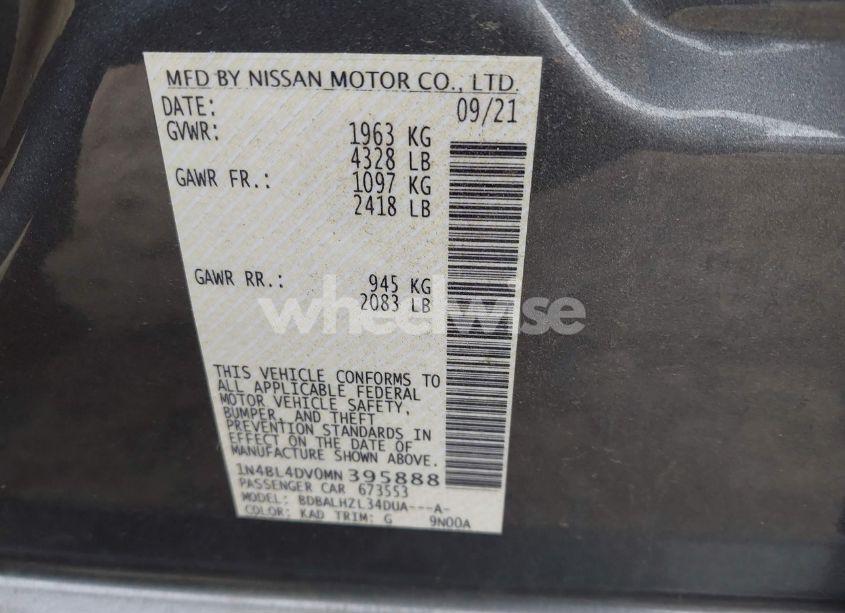 Photo 9 of 2021 Nissan Altima SV FWD (VIN 1N4BL4DV0MN395888)