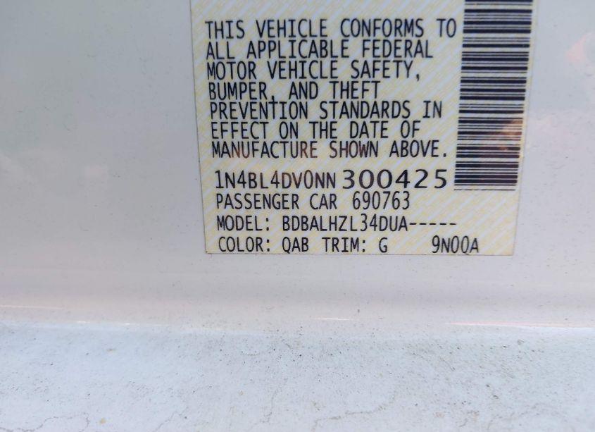 Photo 9 of 2022 Nissan Altima SV FWD (VIN 1N4BL4DV0NN300425)