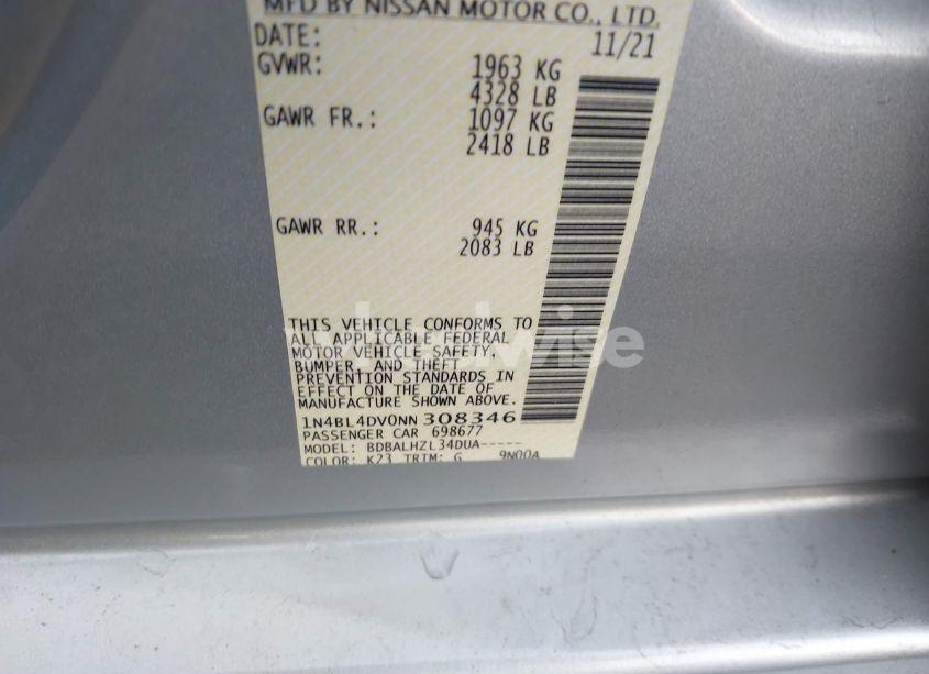 Photo 9 of 2022 Nissan Altima SV FWD (VIN 1N4BL4DV0NN308346)