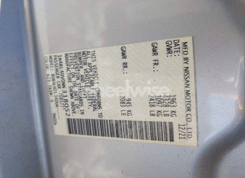 Photo 9 of 2022 Nissan Altima SV FWD (VIN 1N4BL4DV0NN318052)