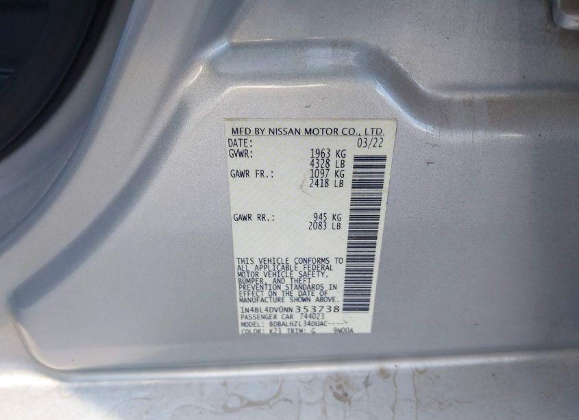 Photo 9 of 2022 Nissan Altima SV FWD (VIN 1N4BL4DV0NN353738)