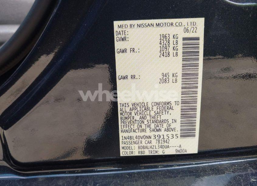 Photo 9 of 2022 Nissan Altima SV FWD (VIN 1N4BL4DV0NN391535)