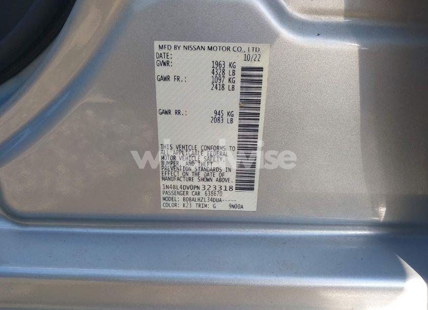 Photo 9 of 2023 Nissan Altima SV FWD (VIN 1N4BL4DV0PN323318)