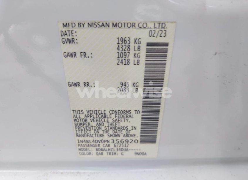 Photo 9 of 2023 Nissan Altima SV FWD (VIN 1N4BL4DV0PN356920)