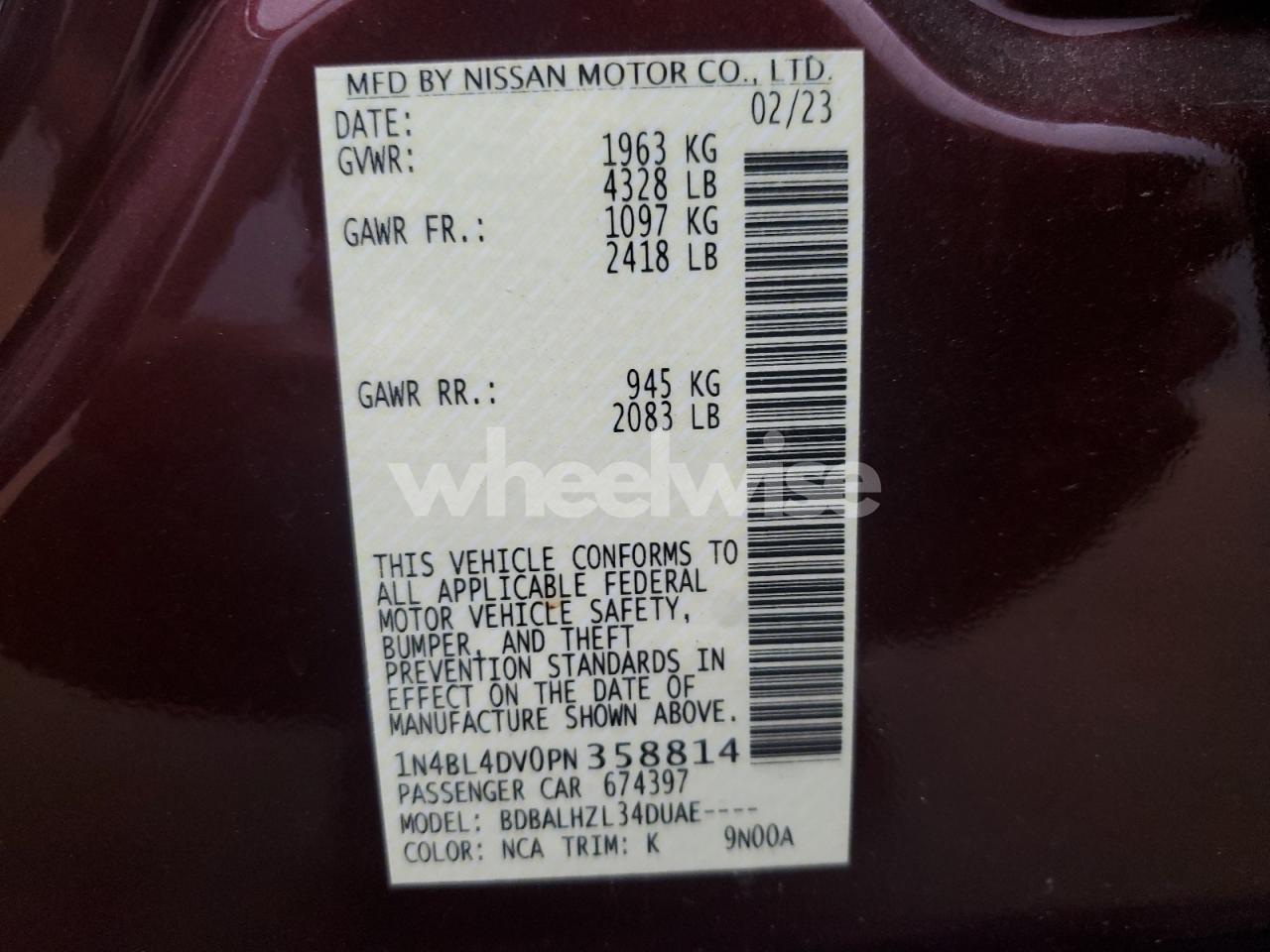 Photo 12 of 2023 NISSAN ALTIMA SV N/A (VIN 1N4BL4DV0PN358814)
