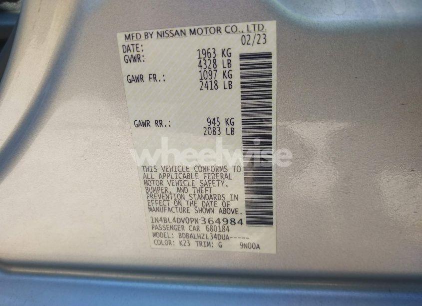 Photo 9 of 2023 Nissan Altima SV FWD (VIN 1N4BL4DV0PN364984)