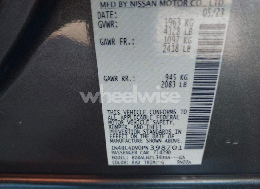 Photo 9 of 2023 Nissan Altima SV FWD (VIN 1N4BL4DV0PN398701)