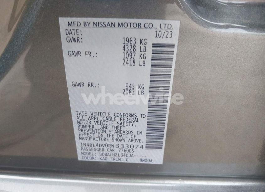 Photo 9 of 2024 Nissan Altima SV FWD (VIN 1N4BL4DV0RN333074)