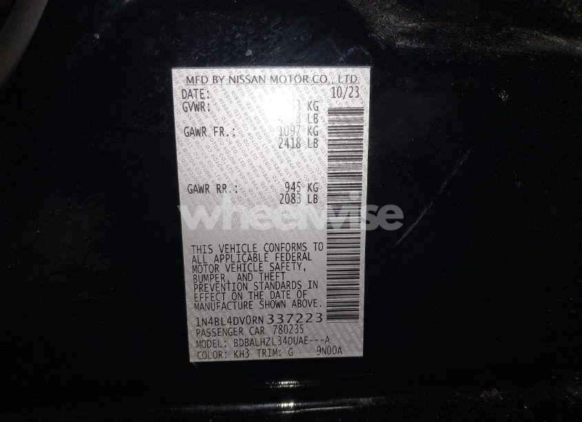 Photo 9 of 2024 Nissan Altima SV FWD (VIN 1N4BL4DV0RN337223)