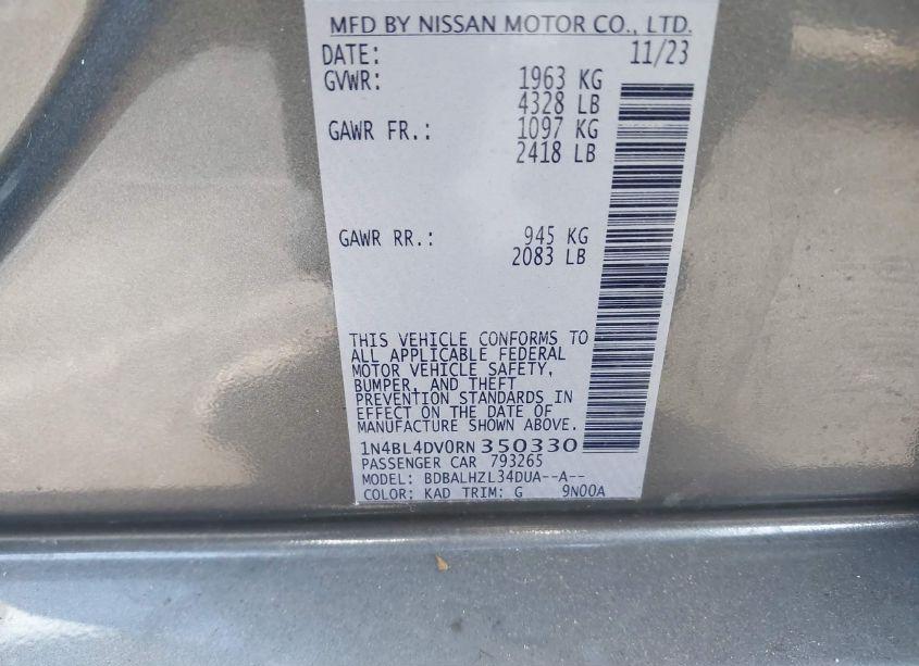 Photo 9 of 2024 Nissan Altima SV FWD (VIN 1N4BL4DV0RN350330)