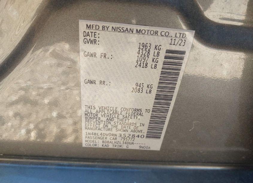 Photo 9 of 2024 Nissan Altima SV FWD (VIN 1N4BL4DV0RN352840)