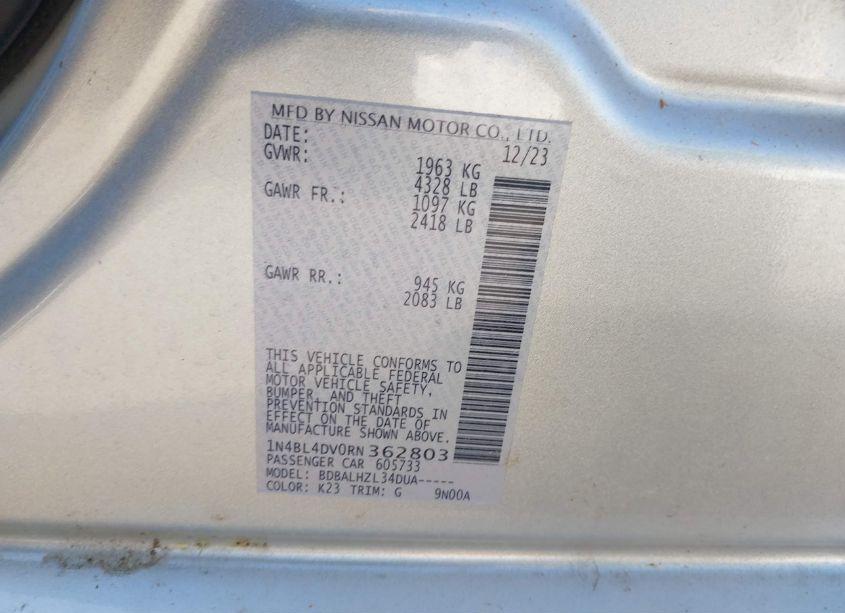 Photo 9 of 2024 Nissan Altima SV FWD (VIN 1N4BL4DV0RN362803)