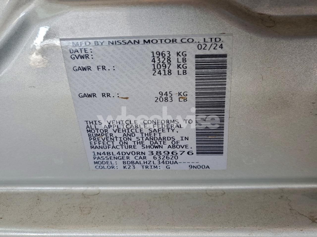 Photo 13 of 2024 NISSAN ALTIMA SV (VIN 1N4BL4DV0RN389676)