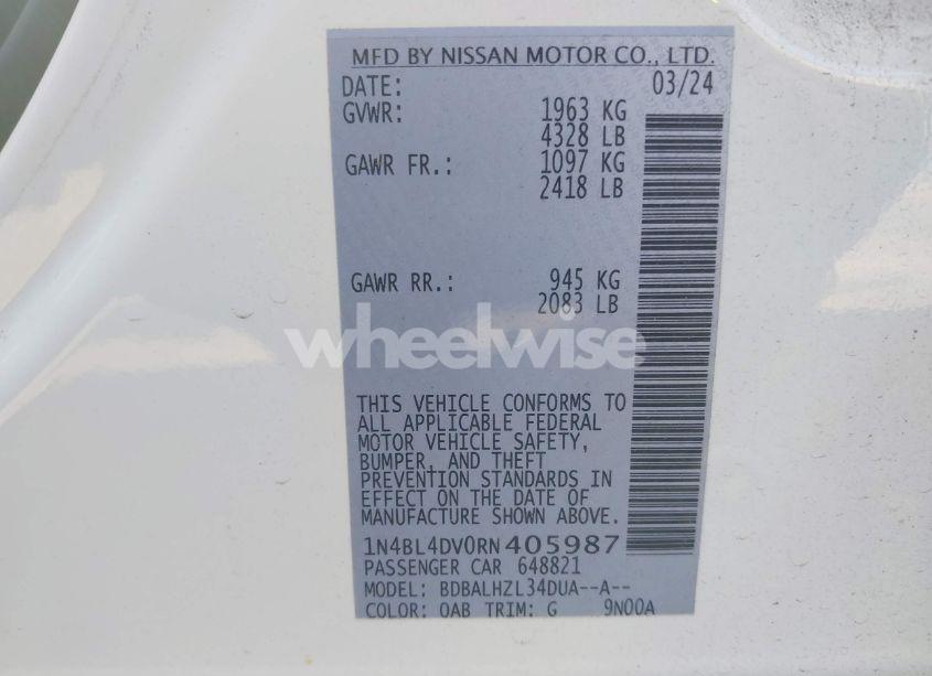 Photo 9 of 2024 Nissan Altima SV FWD (VIN 1N4BL4DV0RN405987)