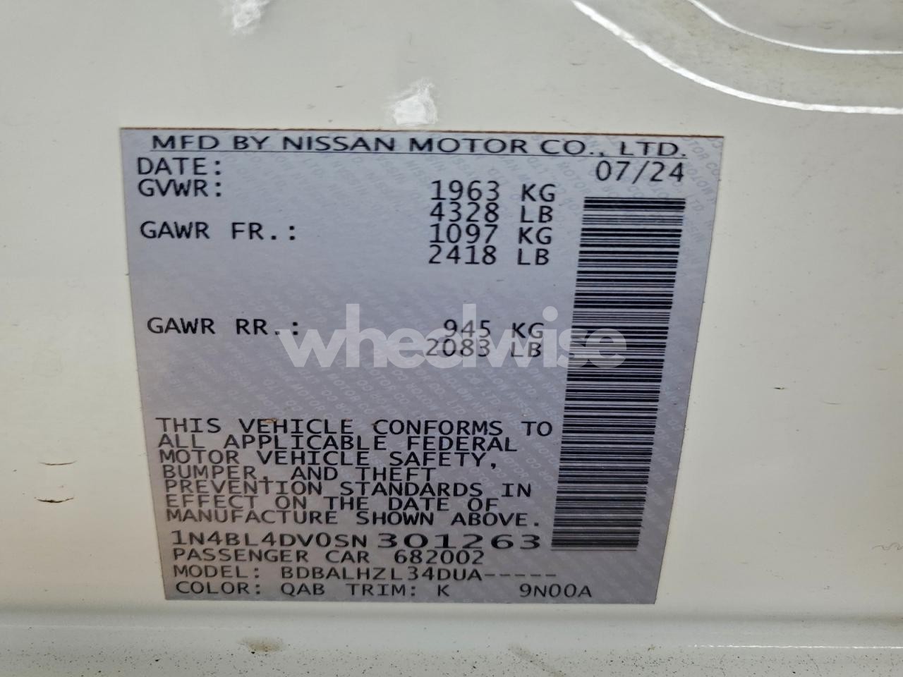 Photo 12 of 2025 NISSAN ALTIMA SV (VIN 1N4BL4DV0SN301263)