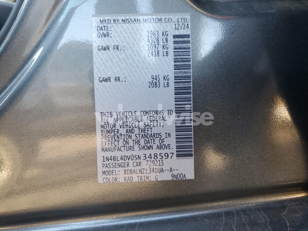 Photo 13 of 2025 NISSAN ALTIMA SV (VIN 1N4BL4DV0SN348597)