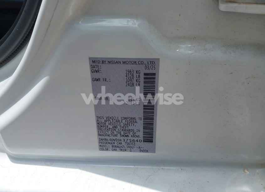 Photo 9 of 2025 Nissan Altima SV FWD (VIN 1N4BL4DV0SN375640)