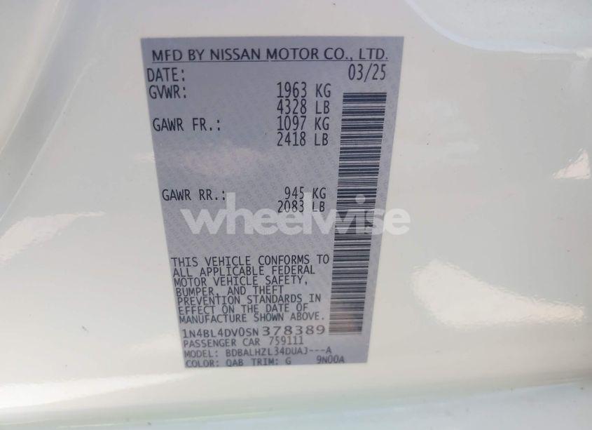 Photo 9 of 2025 Nissan Altima SV FWD (VIN 1N4BL4DV0SN378389)