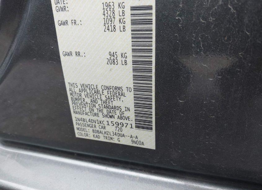 Photo 9 of 2019 Nissan Altima 2.5 SV (VIN 1N4BL4DV1KC159971)