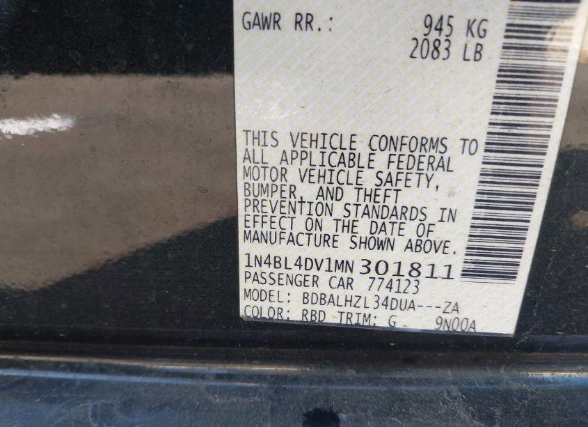 Photo 9 of 2021 Nissan Altima SV FWD (VIN 1N4BL4DV1MN301811)