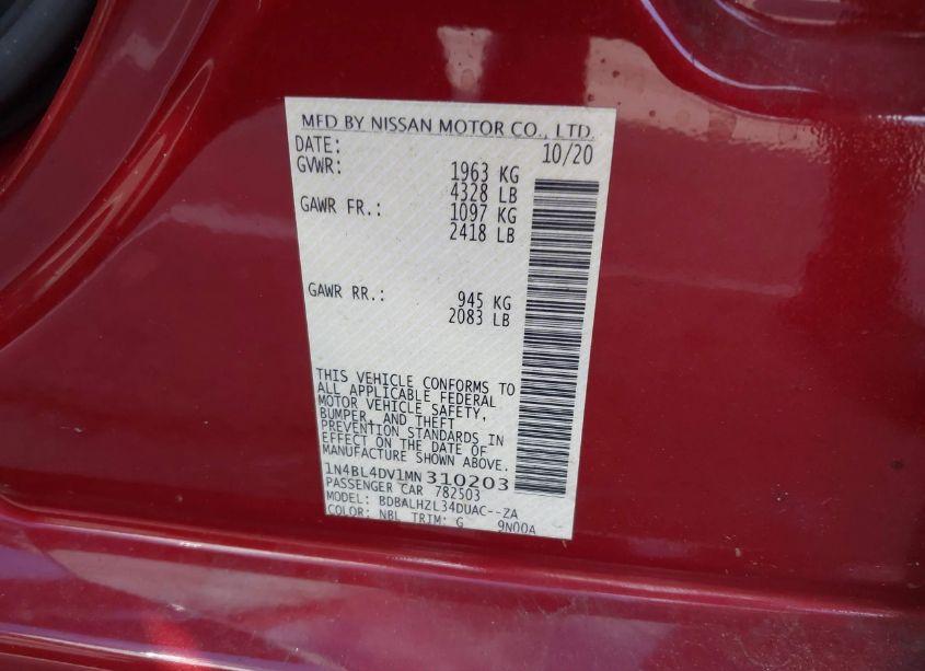 Photo 9 of 2021 Nissan Altima SV FWD (VIN 1N4BL4DV1MN310203)