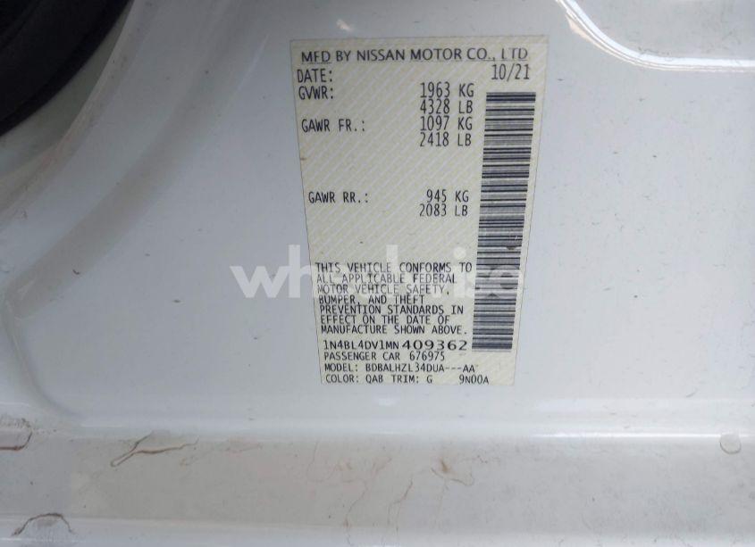 Photo 9 of 2021 Nissan Altima SV FWD (VIN 1N4BL4DV1MN409362)