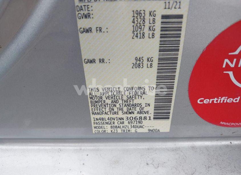 Photo 9 of 2022 Nissan Altima SV FWD (VIN 1N4BL4DV1NN306881)