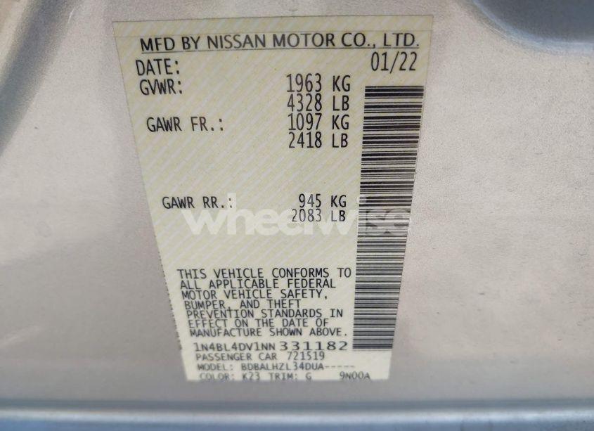 Photo 9 of 2022 Nissan Altima SV FWD (VIN 1N4BL4DV1NN331182)