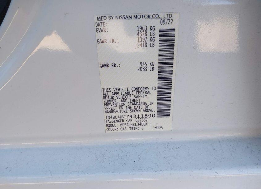 Photo 9 of 2023 Nissan Altima SV FWD (VIN 1N4BL4DV1PN311890)