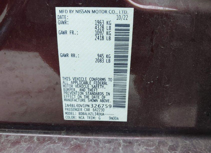 Photo 9 of 2023 Nissan Altima SV FWD (VIN 1N4BL4DV1PN326759)