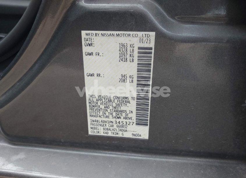 Photo 9 of 2023 Nissan Altima SV FWD (VIN 1N4BL4DV1PN345327)