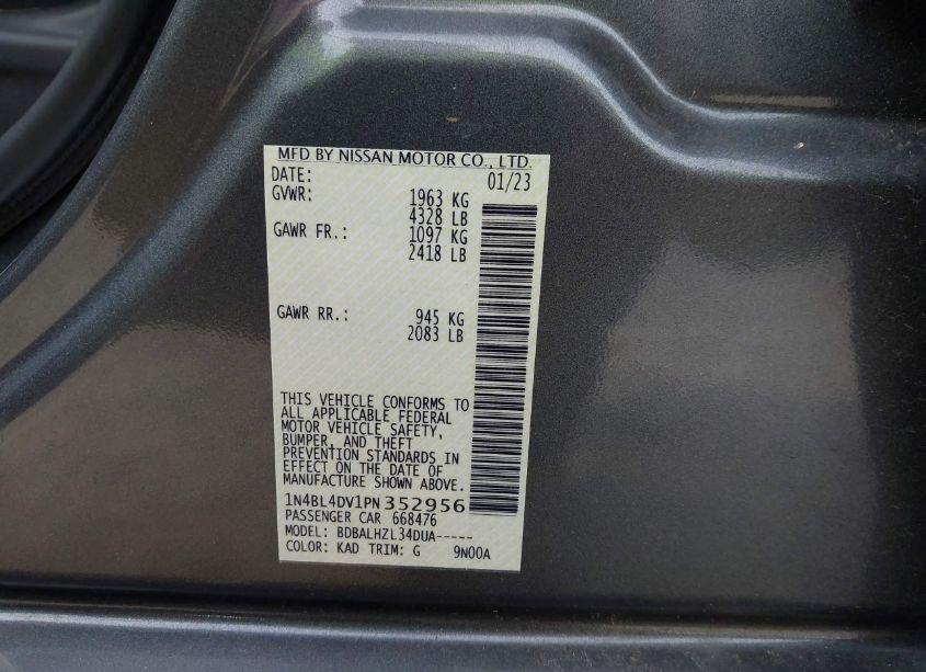 Photo 9 of 2023 Nissan Altima SV FWD (VIN 1N4BL4DV1PN352956)