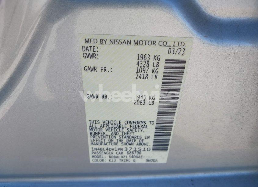 Photo 9 of 2023 Nissan Altima SV FWD (VIN 1N4BL4DV1PN371510)