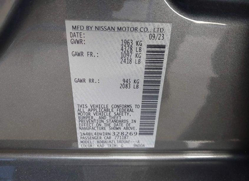 Photo 9 of 2024 Nissan Altima SV FWD (VIN 1N4BL4DV1RN328269)