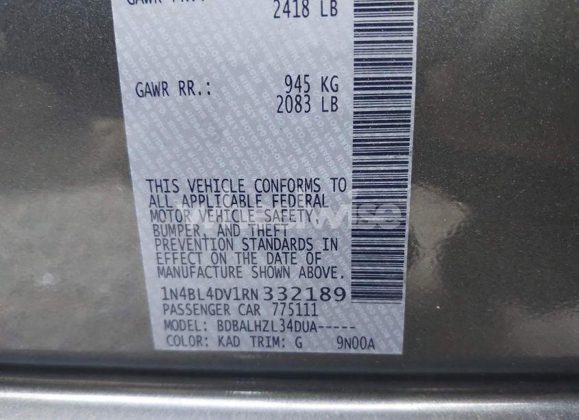 Photo 9 of 2024 Nissan Altima SV FWD (VIN 1N4BL4DV1RN332189)