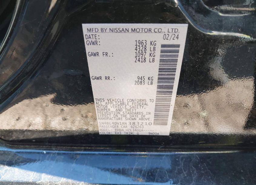 Photo 9 of 2024 Nissan Altima SV FWD (VIN 1N4BL4DV1RN383210)