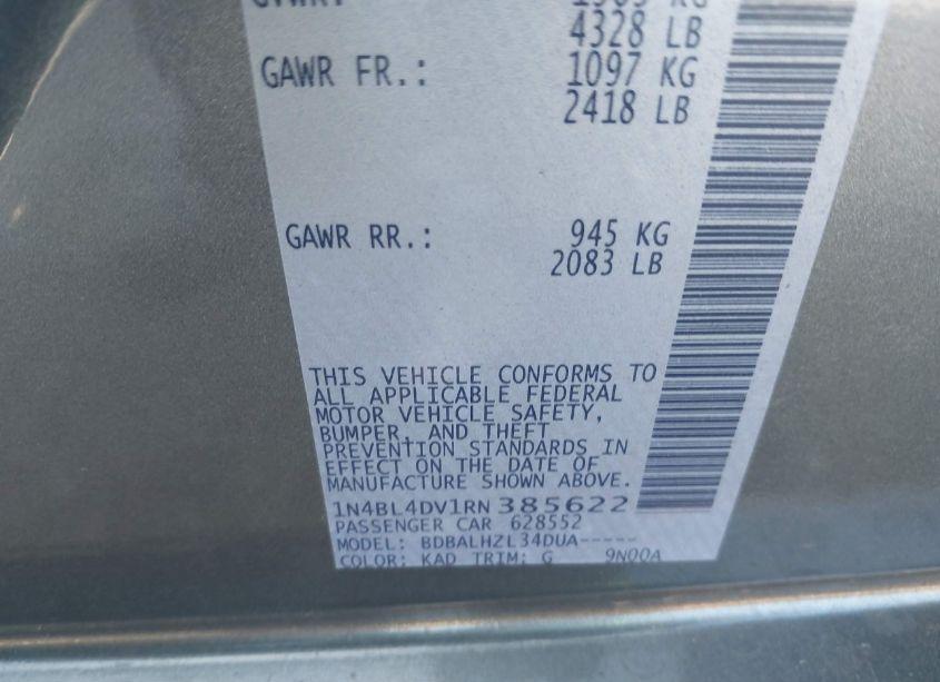 Photo 9 of 2024 Nissan Altima SV FWD (VIN 1N4BL4DV1RN385622)