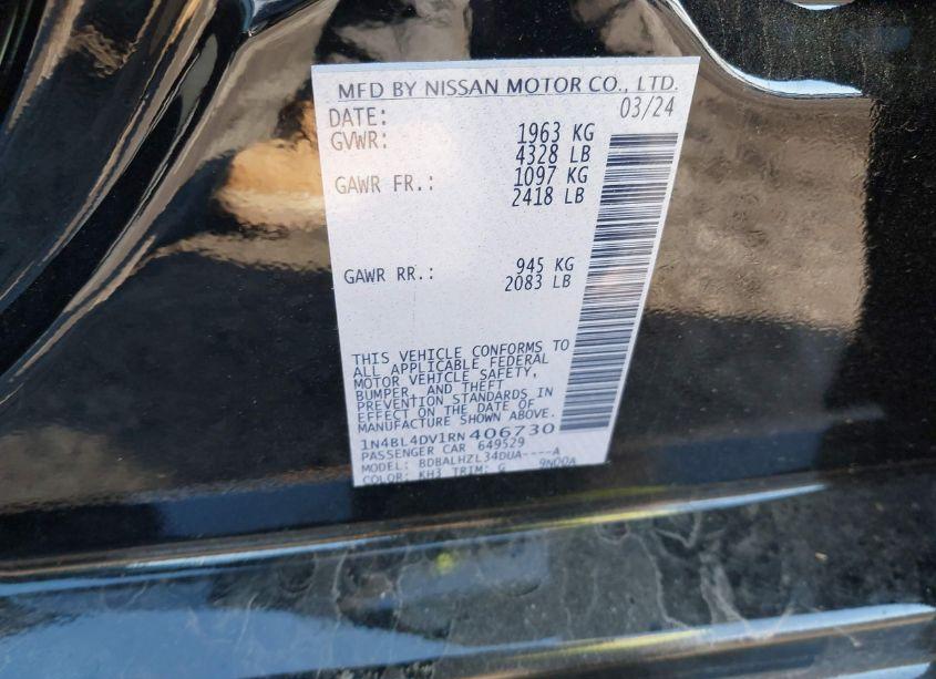 Photo 9 of 2024 Nissan Altima SV FWD (VIN 1N4BL4DV1RN406730)