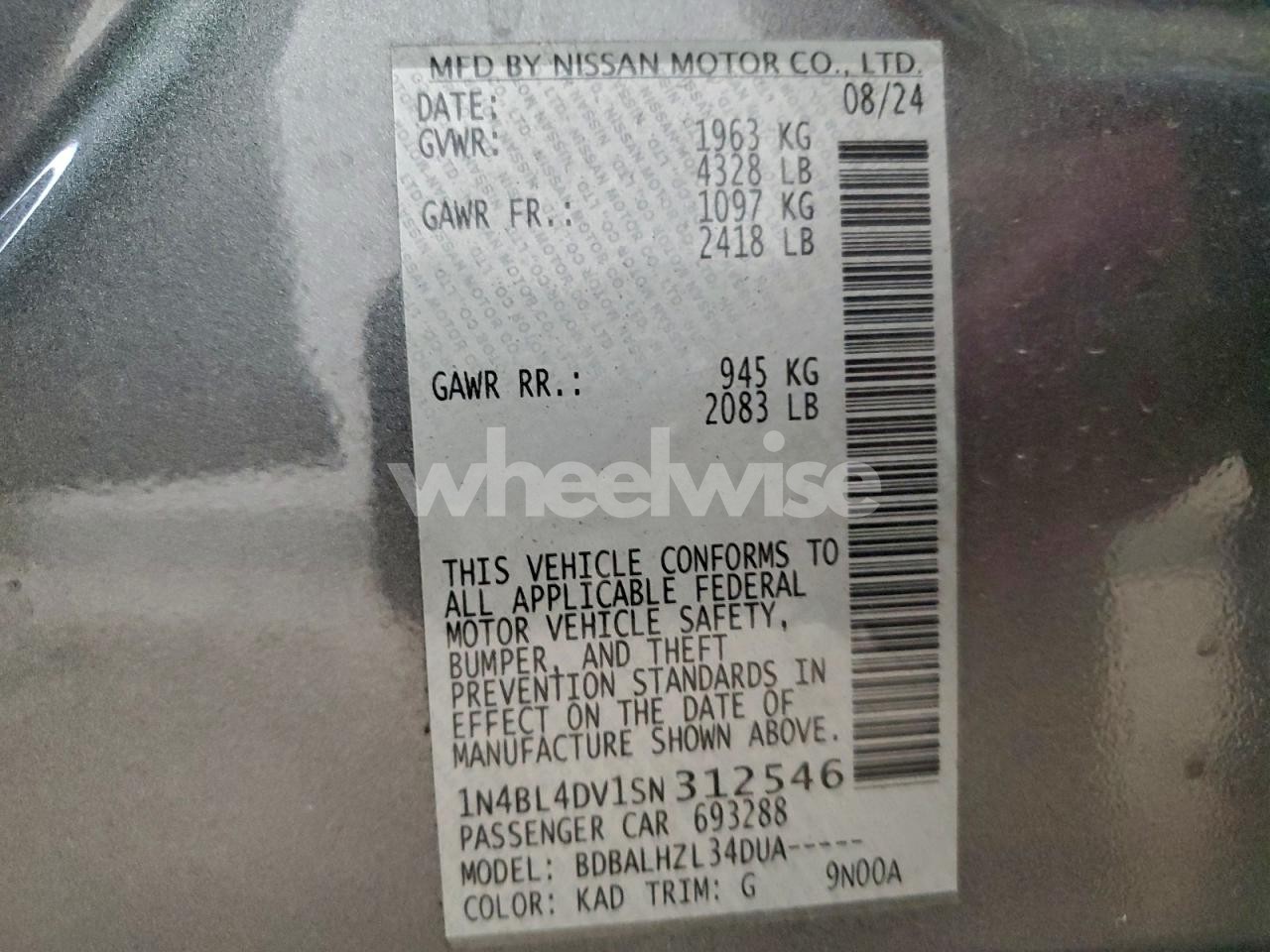 Photo 13 of 2025 NISSAN ALTIMA SV (VIN 1N4BL4DV1SN312546)