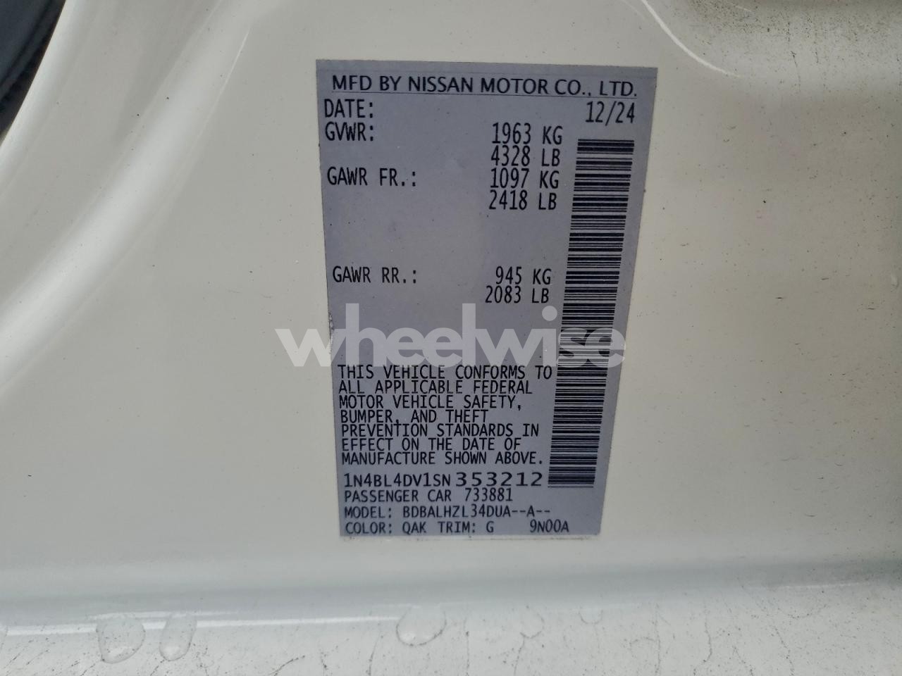 Photo 12 of 2025 NISSAN ALTIMA SV (VIN 1N4BL4DV1SN353212)