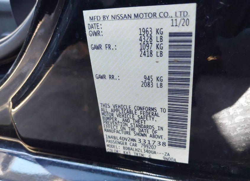 Photo 9 of 2021 Nissan Altima SV FWD (VIN 1N4BL4DV2MN331738)