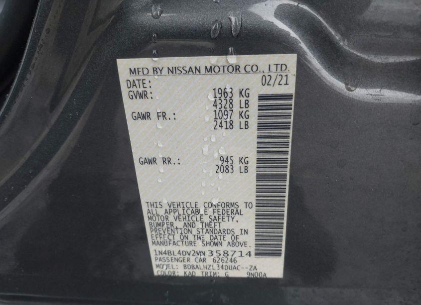 Photo 9 of 2021 Nissan Altima SV FWD (VIN 1N4BL4DV2MN358714)
