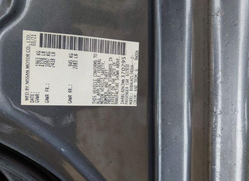 Photo 9 of 2021 Nissan Altima SV FWD (VIN 1N4BL4DV2MN370295)