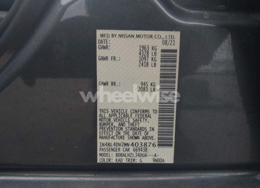 Photo 9 of 2021 Nissan Altima SV FWD (VIN 1N4BL4DV2MN403876)