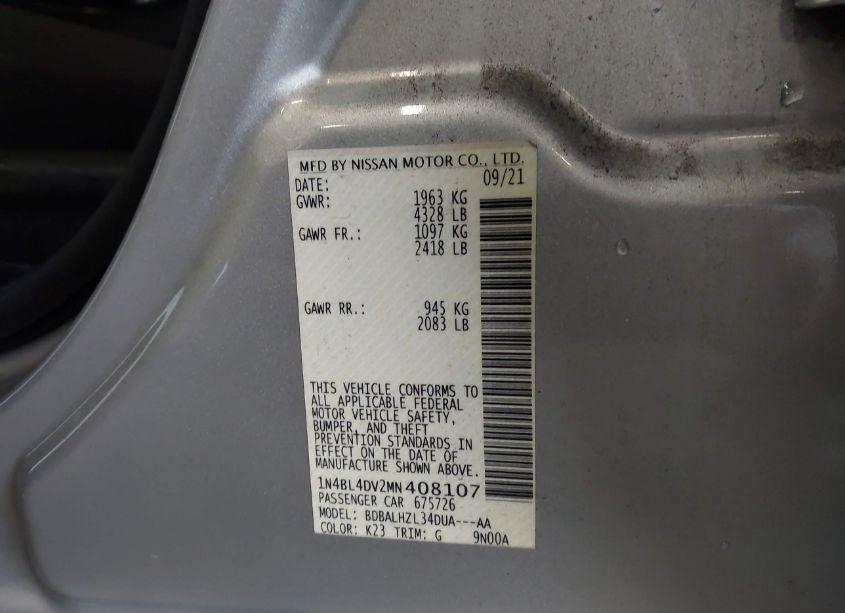 Photo 9 of 2021 Nissan Altima SV FWD (VIN 1N4BL4DV2MN408107)