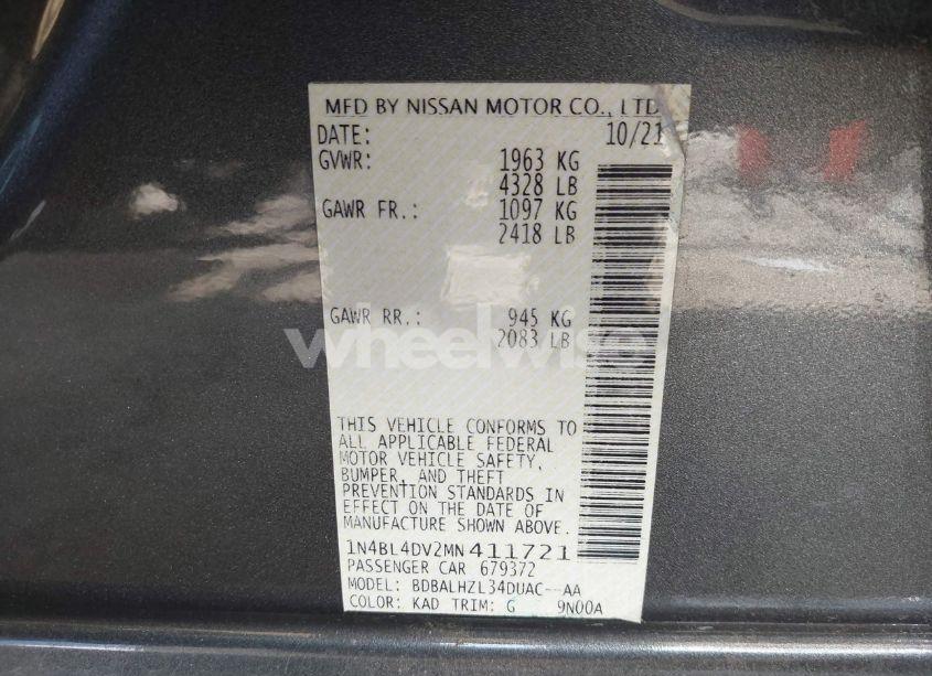 Photo 9 of 2021 Nissan Altima SV FWD (VIN 1N4BL4DV2MN411721)