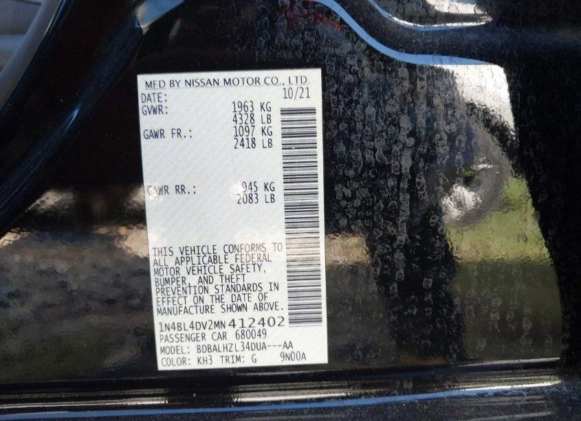 Photo 9 of 2021 Nissan Altima SV FWD (VIN 1N4BL4DV2MN412402)