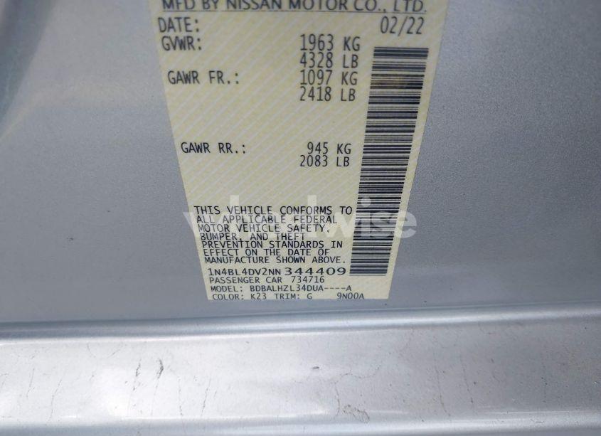 Photo 9 of 2022 Nissan Altima SV FWD (VIN 1N4BL4DV2NN344409)